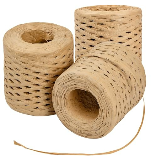 Naturbast Papierband 200m,3 Rollen natürliches Bindebast,WizeFolk Raffia Bastband Geschenkband für Weihnachten, Basteln, Häkeln & Geschenkverpackung, Packband für DIY, Floristik, Hochzeit, Geburtstag