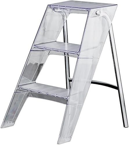 Scala pieghevole a 3 gradini in acrilico per adulti | Sgabello leggero portatile a 3 livelli con 3 ripiani per cucina, ufficio, biblioteca