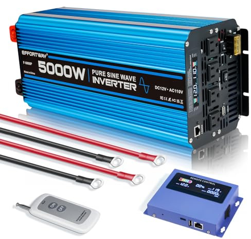 5000W Pure sine Wave Inverter DC 12V to AC 110V/120V Converter 10000w (Peak) with LCD Display Wireless/Wired Remote Control 4AC outlets 4USB and Hardwired AC.Ideal for RV Travel Off-Grid Solar Systems