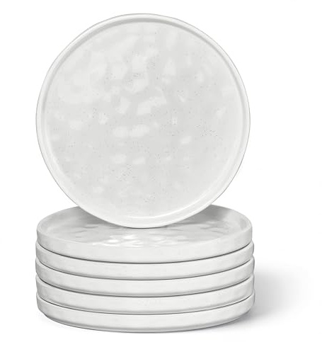 Herogo 6 Piece Stoneware Dessert Plates, 20.3cm Small Plate, Speckled White | Reactive Glaze Tableware Side Plates, Small Serving Dishes for Party Wedding Birthday Picnic, Dishwasher & Microwave Safe