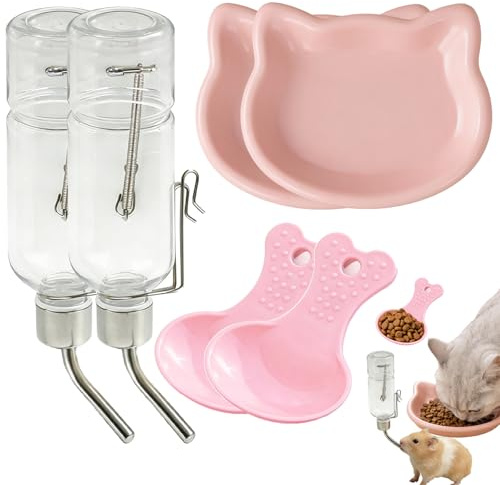 2 PCS Guinea Pig Water Bottle, 350ml | Small Animal Water Bottle with Food Bowl & Spoon for Rabbits, Guinea Pigs, Hamsters, Chinchillas and Small Pets