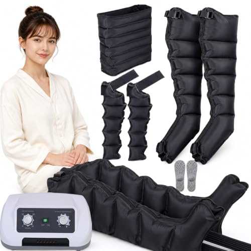 Kryoterapi stövlar | Lymfatisk pressterapi | ben- och magtrycksterapi | benmassagerare lymfdränering | Tryckterapiapparat (svart XL, 2 armar+2 ben + waist)