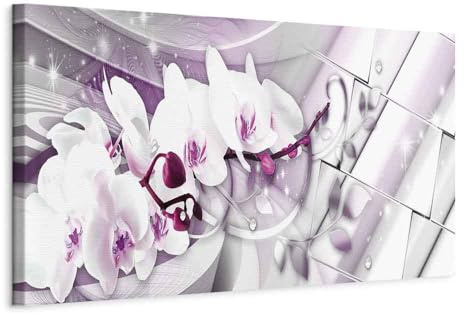 B&D XXL - Wandbilder XXL Orchidee 135x45 cm 1 tlg - Wand Deko Vlies Leinwand Bilder Groß Wanddeko Wohnzimmer Schlafzimmer Kunstdrucke Panoramabild - Blumen Abstrakt Ornament Perlen bokeh