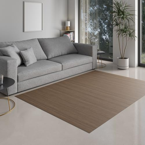 DE-COmmerce Bambusteppich Massive Taupe, 60x100 cm, 17mm gehärtete Stege, massiver Teppich ohne Bordüre, Bambusmatte