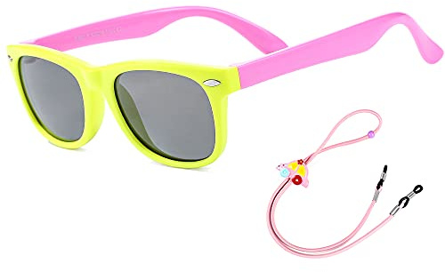 Rocf Rossini Gafas de Sol Polarizados para Edades de 2-8 Niños y Niñas Gafas de Sol Piloto Tonos de Protección UV (Amarillo brillante/Rosa)