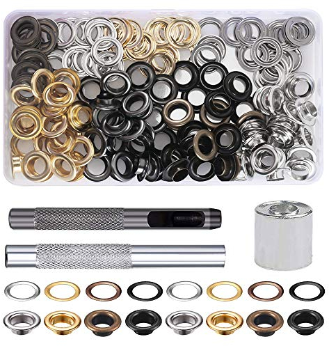 FOGAWA Ösen Set Grommet Werkzeug Kit Ösenzange 10mm (2/5 Zoll) Planenösen Ösenwerkzeug Tülle Ösen mit Locheisen Aufbewahrungsbox Metallösen für Stoff Planen Leder Papier Vorhang Poolabdeckung 4 Farben