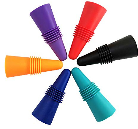 6PCS Wine Stoppers, AK1980 Silicone Reusable Sparkling Wine Bottle Stopper and Beverage Bottle Stopper with Grip Top for Keep the Wine Fresh
