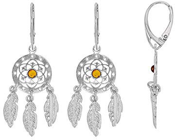 Nature d'Ambre - Ohrhänger Silber 925/1000 rhodiniert Traumfänger mit Stein Bernstein Honig in der Mitte (31318221)