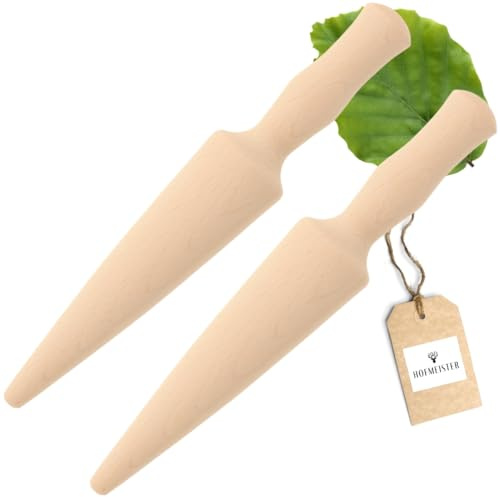 2x HOFMEISTER® Waffelhorn oder Pflanzholz aus Holz, Made in Germany, für selbstgemachte Eiswaffeln im Handumdrehen, Waffelhörnchen, Gartenzubehör, 24 cm