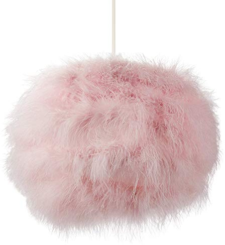 Modern and Distinctive Small Real Pink Fluffy Feather Decorated Pendant Light Shade | 25cm Diameter | 40w Maximum by Happy Homewares