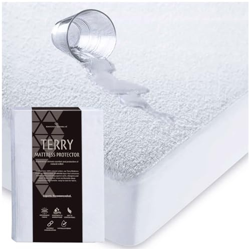 GC GAVENO CAVAILIA Terry Towelling Mattress Protector 4ft 25cm Deep - Ultra Soft, Breathable, Waterproof Mattress Prorector Single - Anti Allergy Mattress Cover 4ft Bed (190 x 122 x 25 Cm), White
