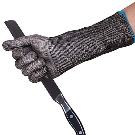 ThreeH Sicherheitsschutzhandschuh Ärmel verlängern 14,4 Zoll Edelstahl-Netzhandschuhe zum Schneiden von Austernschalen-Arbeitshandschuhen GL21 L