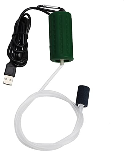 Luftpumpe Aquarium USB Mini Sauerstoffpumpe Leise Oxygen Pump Energie Sparen Sauerstoff Bubbler mit Luftstein und Single Outlet Silikonschlauch 1W (Dunkelgrün)