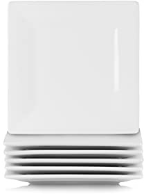 10 Strawberry Street Ceramic Simply White 6 Square Appetizer Plate, Set of 6
