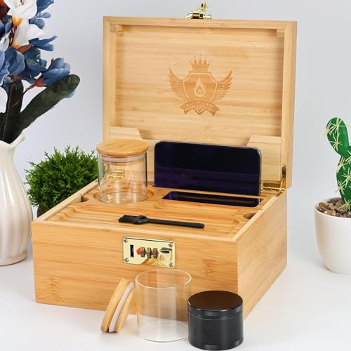 Grande boîte de rangement avec plateau roulant, 5 accessoires, espace de séparation, coffret cadeau de luxe, ensemble de rangement en bois avec serrure