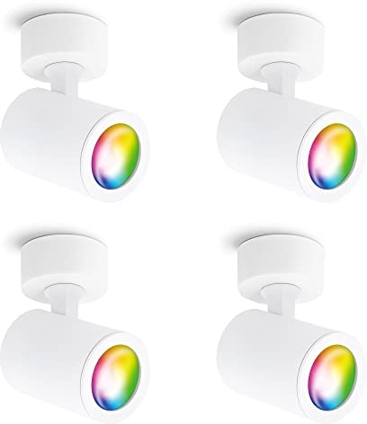 linovum TENJO Deckenspot 4er Set weiß Smart GU10 LED WLAN RGBW App | Vier Spots weiß - per App & Sprache steuerbar, RGB-Farblicht, für Wohnzimmer & Flur, ohne Hub, inkl. GU10 LED
