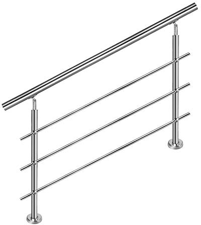 Aufun Treppengeländer Edelstahl Handlauf Geländer für Treppen, Innen und Außen, Balkon, Brüstung, Silber, Länge: 80cm, mit 3 Querstreben