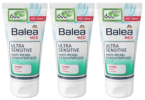 Balea Med Ultra Sensitive Anti-Pickel Gesichtspflege für sensible Haut mit Cica, ohne Parfüm, Parabene, Farbstoffe, 3er-Pack (3 x 50 ml), 150 ml