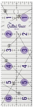 The Quilted Bear Quilting Rulers - Transparent Acrylic Non-Slip Quilting & Sewing Ruler with Precise Black Lines & 30, 45 & 60 Degree Angles - Essential Tool for Perfect Sewing Results (2 x 6.5)