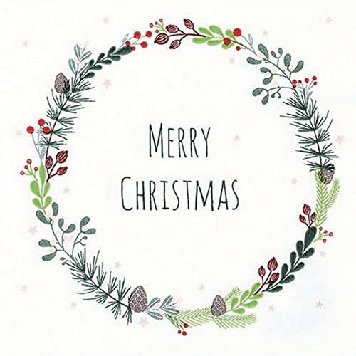 Home Fashion 20 Stück Motivservietten Merry Christmas im Kranz | Winter | Weihnachten | Tischdeko | Decoupage | Serviettentechnik 33x33cm (Red, Green, Gold) - 3-lagig - Papier