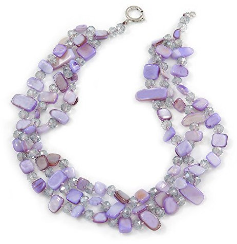 Avalaya 3 rader pastell lila skal och transparent glaspärlhalsband - 43 cm L, En storlek, Glas Glas snäckskal