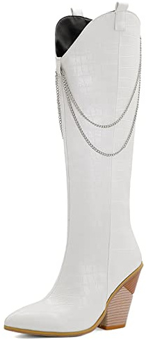 Lroey Reoly Stivali Alti Tacco Western Donna, Stivali da Cowboy Moda Zip Stivali Alti Tacco Alto Appuntito Stivali Invernali, Numero 34-48