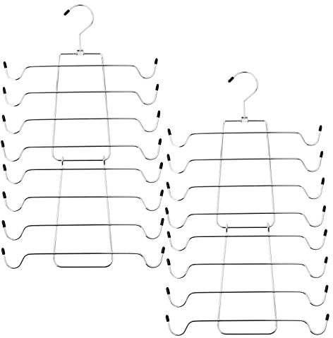 Pinsheng 2 Stück Kleiderbügel Platzsparende Folding, Multilayer Zusammenklappbar Kleiderbügel Organizer Metall Tank Tops Kleiderbügel Aufbewahrungsschrank Silber für Tank Tops, Cami, BHS