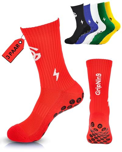 Grip Socken Fußball Herren Größe 36-41 & 42-47 Atmungsaktive Anti-Rutsch Sportsocken für ambitionierte Sportler Fußballsocken mit Polsterung & Zehenverstärkung Grip Socks gegen Blasen Football Socks