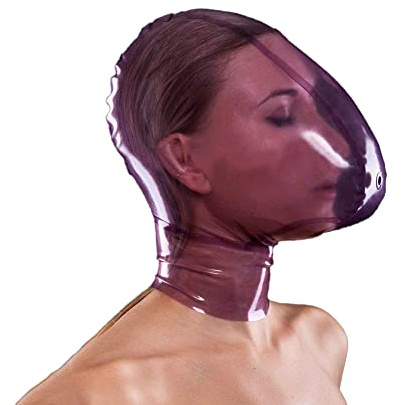 SALANSEX Vollgesichtsmaske mit Atembeutel und Nasenloch, Sex BDSM Latex Kapuze Maske mit Reißverschluss für Party, Cosplay, Urlaub (lila)