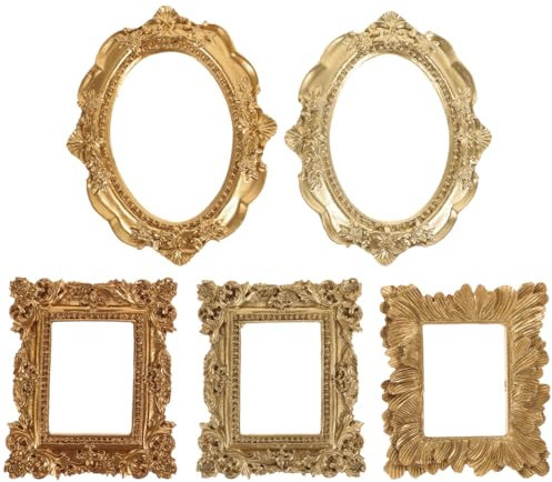 Gold Ornate Frame Vintage Resin Picture Frame 5pcs Antique Gold Photo Oval Rectangle Wall Hanging Ornate Jewelry Display s for Wedding Birthday