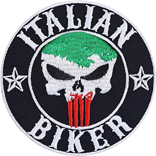SUMA SHOP Parche Termoadhesivo para Ropa ''Italian Biker'' para Motociclistas, para Planchar, Bandera Italiana, Accesorios para Motociclistas para Vaqueros, Botas, Maletín de Moto, 10 cm