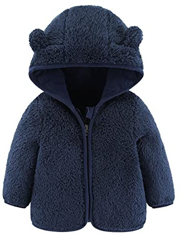 L9WEI Cappottino Neonato Neonato Neonato Ragazzi Giacca Orecchie d'orso Capispalla con Cappuccio Cerniera Cappotto Invernale in Pile Caldo Vestiti 3 Anni Maschio (Navy, 0-6 Months)