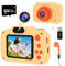 GlobalCrown Kinderkamera,Mini wiederaufladbare Kinder Digitalkamera,Video Camcorder Geschenke für Jungen Mädchen 3~9 Jahre,12MP HD Video Dual Objektiv Selfie Kamera Spielzeug (32GB Karte enthalten)