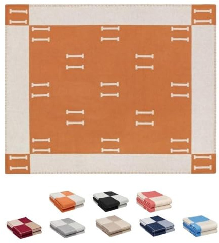 Fcteap h Blanket Soft Throw Blanket Faux Fleece Cashmere Plaid Warm Shawl Thick Knitted Plush Cozy Comfy for Women Throw Blanket for Sofa Couch Bed Queen King Size 55x66 in (Orange)