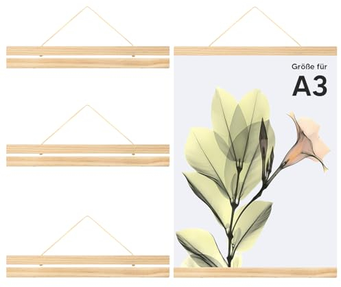 Dulov 3 Stück A3 Posterleiste, Magnetisch Posterschiene Posterleisten 31CM, Posterrahmen Holz Poster Aufhänger,Bilderleiste Posterhänger für Poster, Bilderrahmen Kunstwerk, Fotos, Drucke