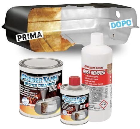 POWER TANK Blanc Céramique, traitement du réservoir de voiture (50/55 litres) grand kit de 1,3 kg pour l'intérieur réservoirs essence diesel élimine la rouille protège rouillé contre les motos avec