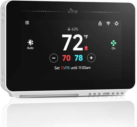 vine Programmable Thermostat for House with 4.3 Touch Screen, WiFi Smart Home Thermostat for AC and Heating, App/Voice Control, Compatible with Alexa and Google Assistant, C-Wire Required, TJ-919T