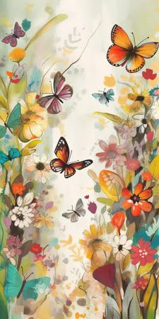 adrium Acryl-Bild 30 x 60 cm: Aquarell-Blumenhintergrund mit Schmetterlingen und Blumen. Handgezeichnete Illustration. (201495798)