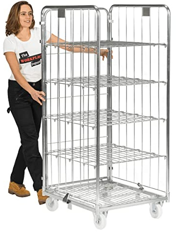 Supermarket Stock Trolley Cages, 3 Sided Delivery Transport Roll Container on Wheels (No Shelves)