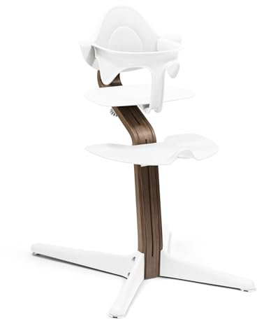 Stokke Nomi Silla (Walnut/Blanca) + Baby Set (Blanco) - Inspira a Sentarse de Forma Activa y Proporciona Apoyo Mientras el Bebé Aprende a Sentarse - Soporta hasta 150 kg