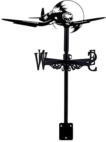 ZAANU Rétro Fighter Bomber Girouette Fer Art Métal Girouette Décoration de Toit Indicateur de Direction du Vent Kit pour Jardin Extérieur Pelouse Support Métallique Girouette