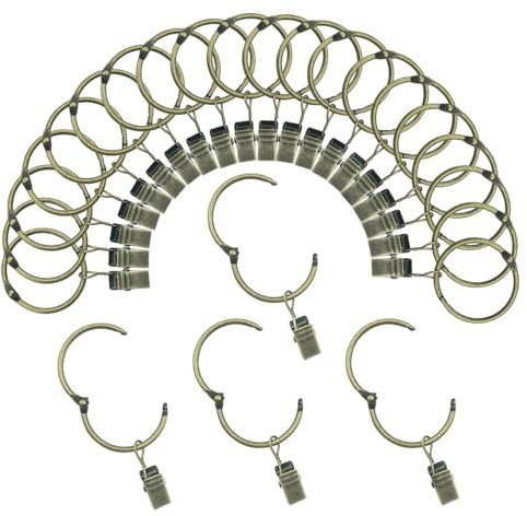 Vorhangringe mit Clips, 25 mm Innendurchmesser, öffenbar, 24er Pack, rostfreie Metallaufhänger Ring, dekorative Gardinen, Vintage-Bronze TXZWJZ