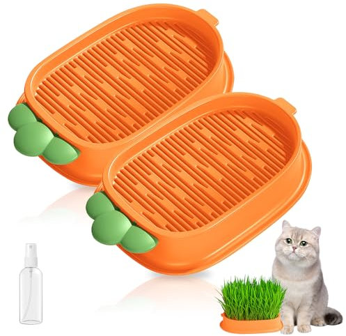 MHYMX Cat Grass Seed Tray, 2PCS Cat Grass Planter Soil Free Catnip Planting Tray Plastic Cat Grass Container Kit with 100ml Spray Bottle