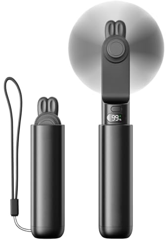 WASAGA Tragbarer Handventilator, Persönlicher Mini-Ventilator Handventilator, LED-Anzeige, Wiederaufladbarer Kleiner USB-Reiselüfter mit Tragbarem Ladegerät (Schwarz)