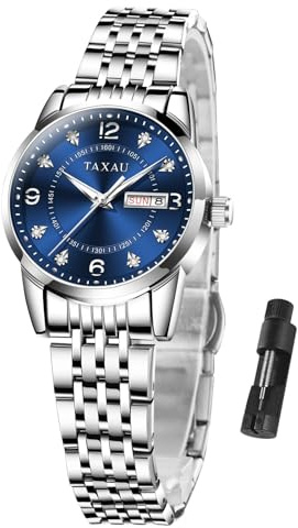 Taxau Damen Uhr Wasserdicht Quarzuhr Gold Silber Edelstahlband Armbanduhr
