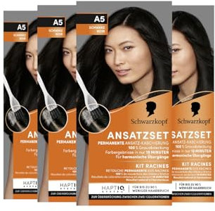 Schwarzkopf Ansatzset A5 Schwarz Stufe 3 (4x 45 ml), dauerhafte Haarfarbe zum Haaransatz kaschieren in nur 10 Minuten, Ansatzfarbe für harmonische Übergänge