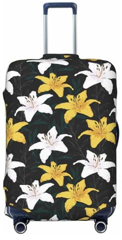 Buewutiry Housse de protection pour bagages de voyage – Motif fleurs de lys jaunes et blancs anti-rayures pour valises de 45,7 à 81,3 cm, Noir , M