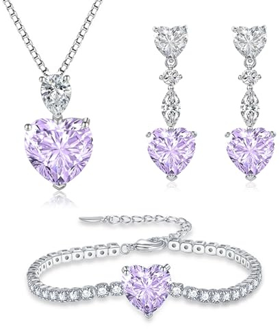 Glintara Silber Schmucksets für Damen, 925 Sterling Silber Herz Halskette Ohrringe Armband Set, 3PCS Anhänger mit 45cm Kette & Hängeohrringe & Armkette, Herz Schmuck Set mit Zirkonia mit Geschenkbox