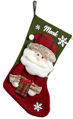 PSUNEY Nikolausstrumpf Große Weihnachtsstrumpf Personalisiert Bestickter Name 3D Geschenkbeutel Weihnachtsbaum Weihnachtsdeko mit Weihnachtsmann Schneemann Hirsche für Familie Kamin Baumdekoration