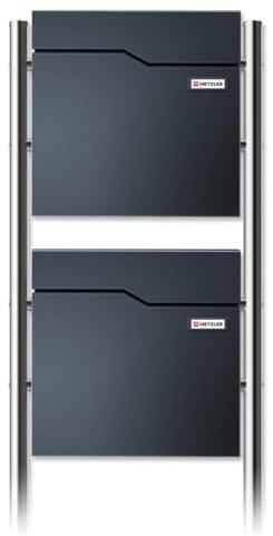 Metzler Standbriefkasten für 2 Parteien in Anthrazit RAL 7016 – Doppelbriefkasten freistehend 2er für Mehrfamilienhaus mit Zeitungsfach, Edelstahl Standfüße und austauschbarem Namensschild